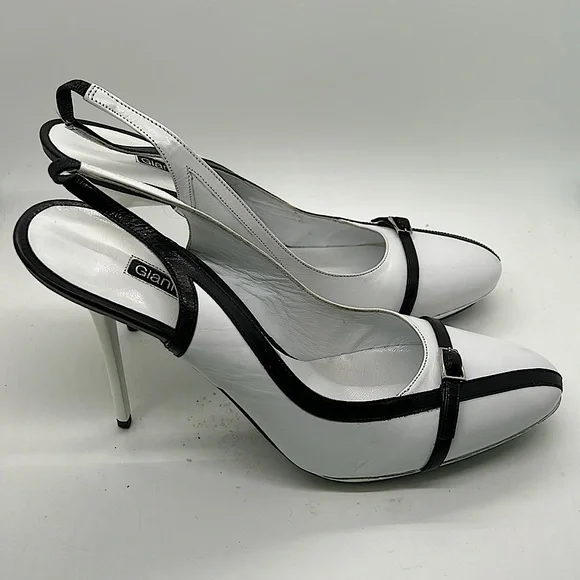 Gianmarco Lorenzi Sexy Black/White Leather Stiletto Heels Shoes **Size 40** 🔥🔥 - Picture 3 of 8